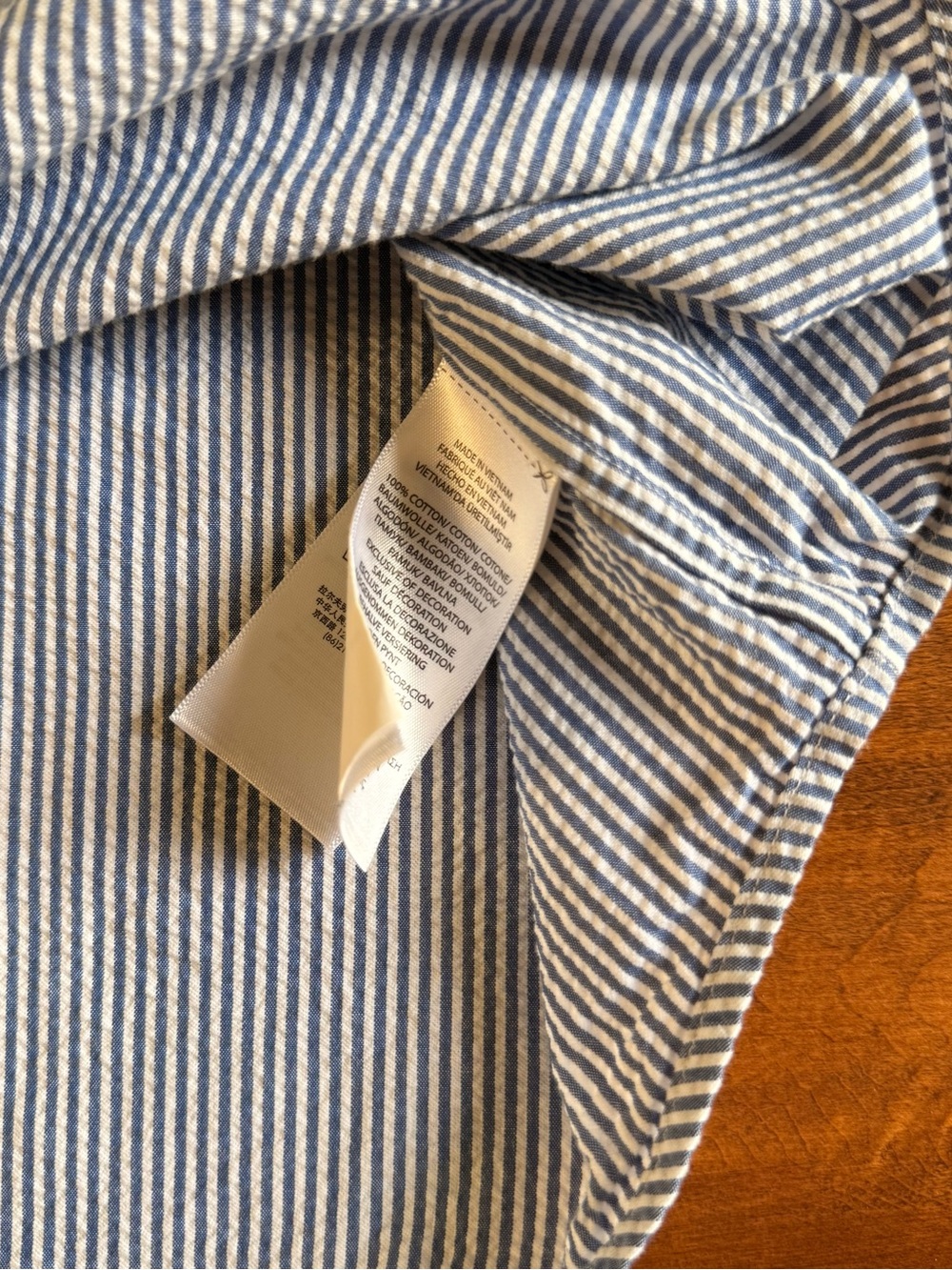 Ralph Lauren Seersucker Blue White Stripe SS Button-Down Pink Horse Shirt - L - Picture 8 of 11